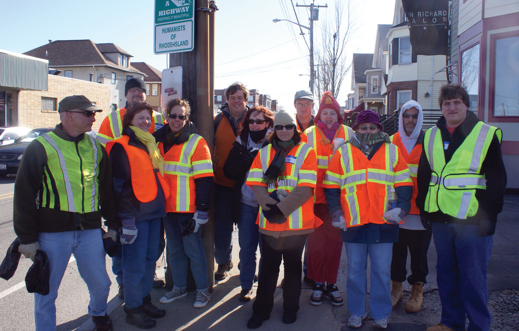 VOLUNTEERS: Pictured are a group of volunteers from the Humanists of R.I. who spent last Sunday cleaning up Park Avenue.