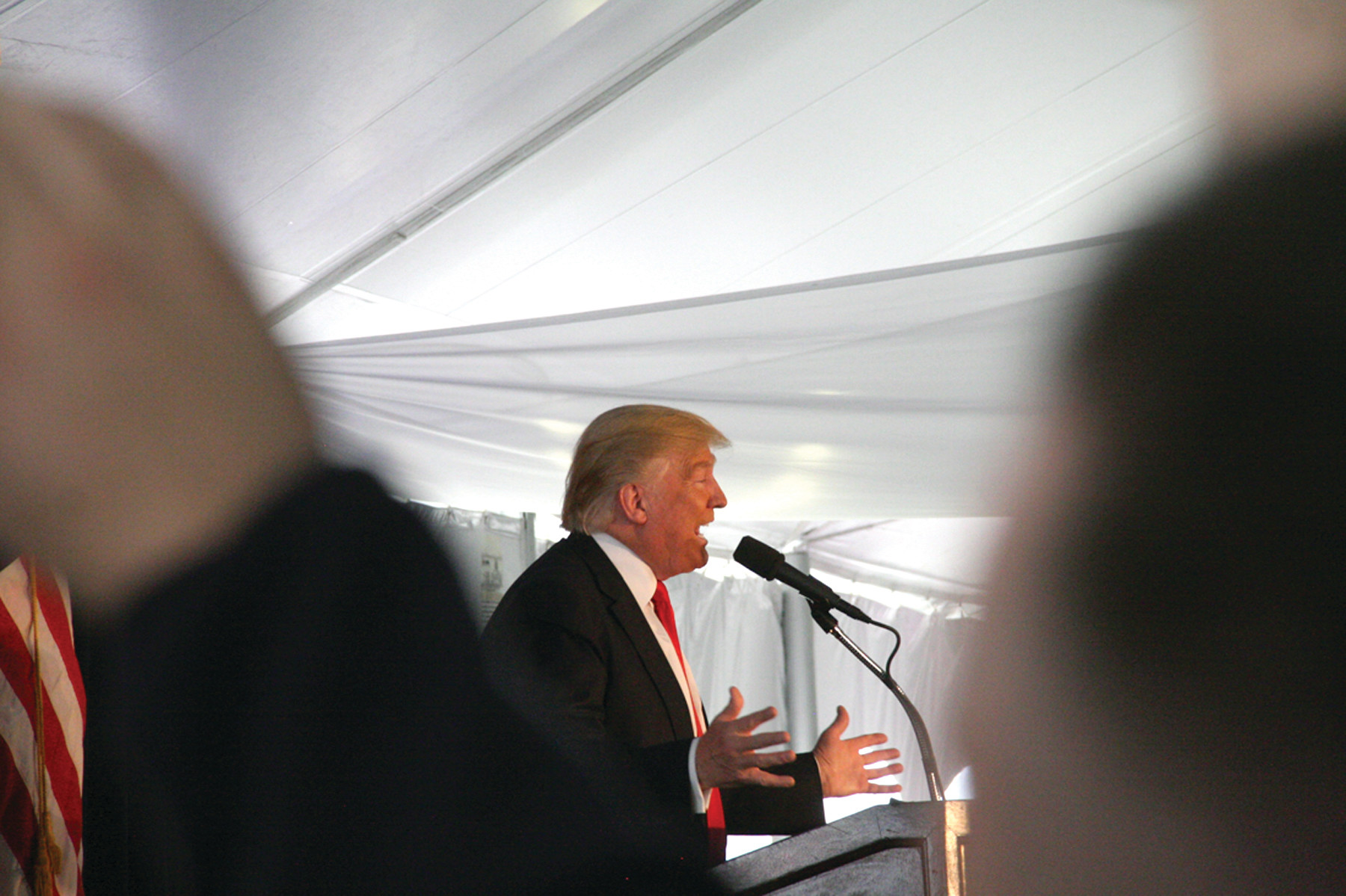 Donald Trump speaks during his April 25 rally at the Crowne Plaza in Warwick.