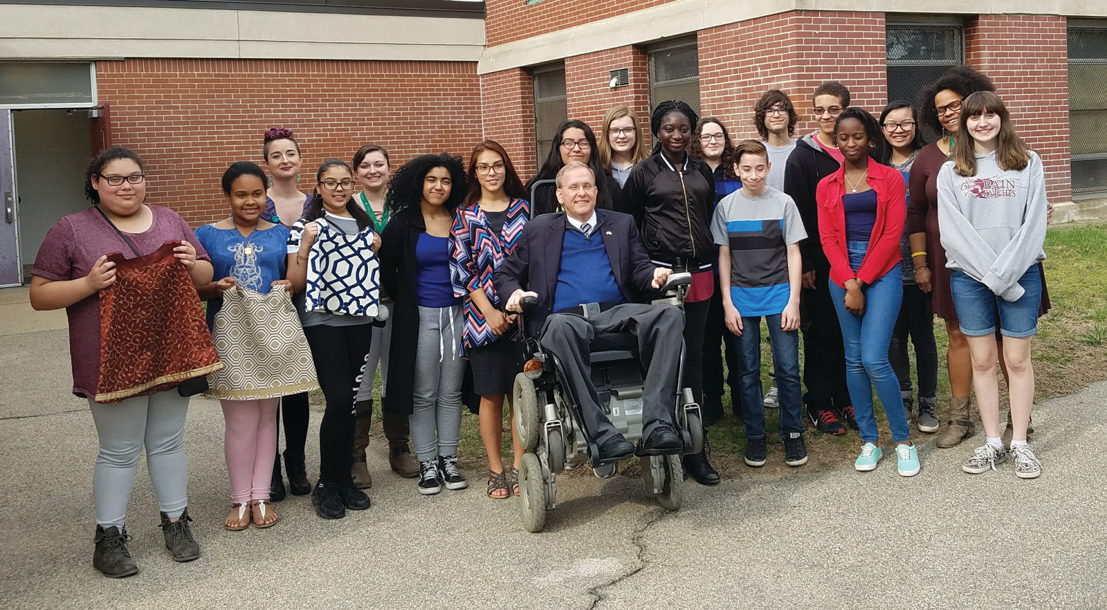 WELCOME TO BAIN : The Youth Empowerment Zone’s student leadership team at the Bain extended day program greeted Congressman Jim Langevin when he visited them at Hugh B. Bain Middle School last week.