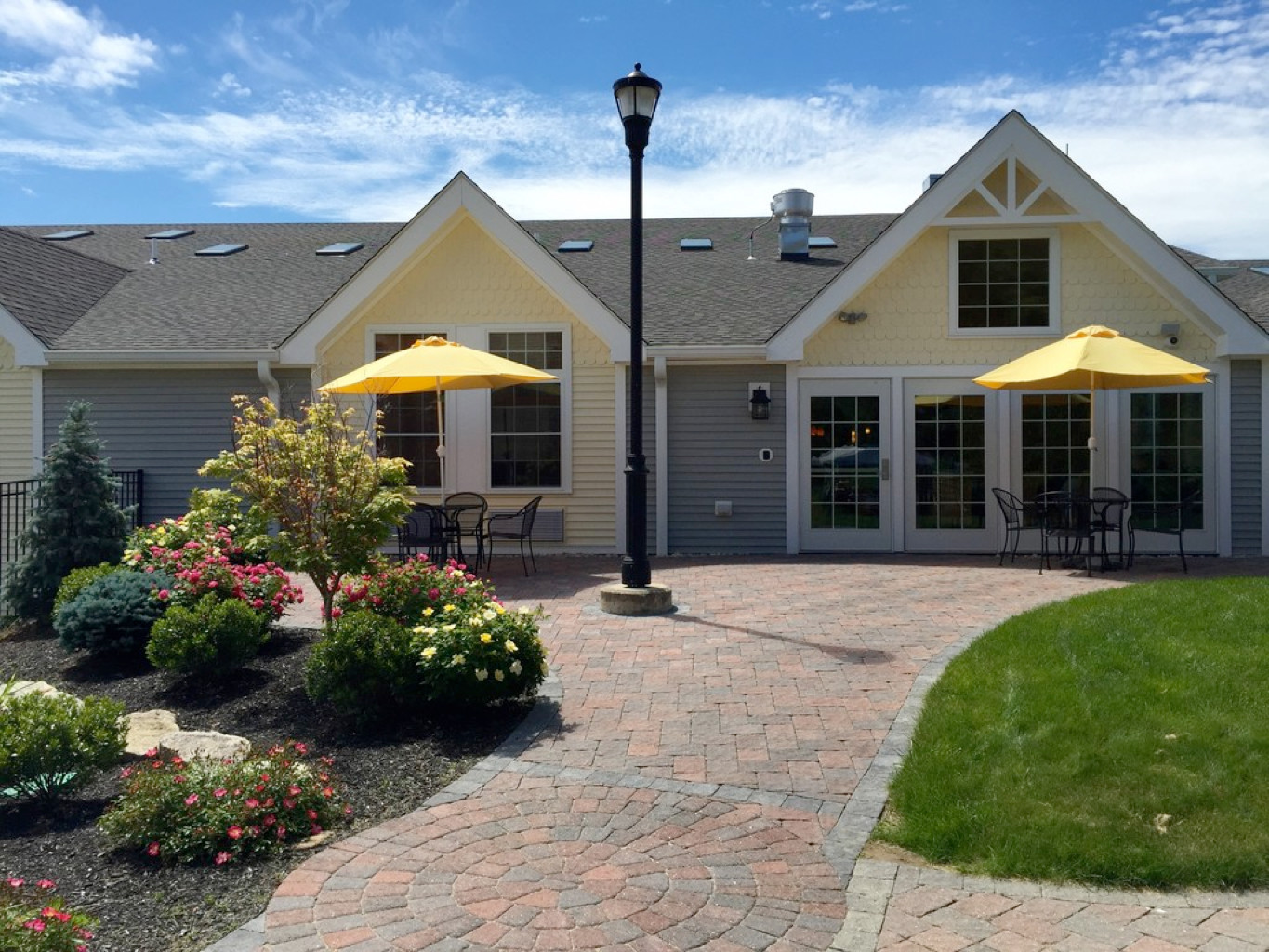 This welcoming, sun-bathed terrace at the Memory Care Assisted Living Residence of Briarcliffe Gardens in Johnston, provides a peaceful spot to enjoy the fresh air and cool days of autumn.