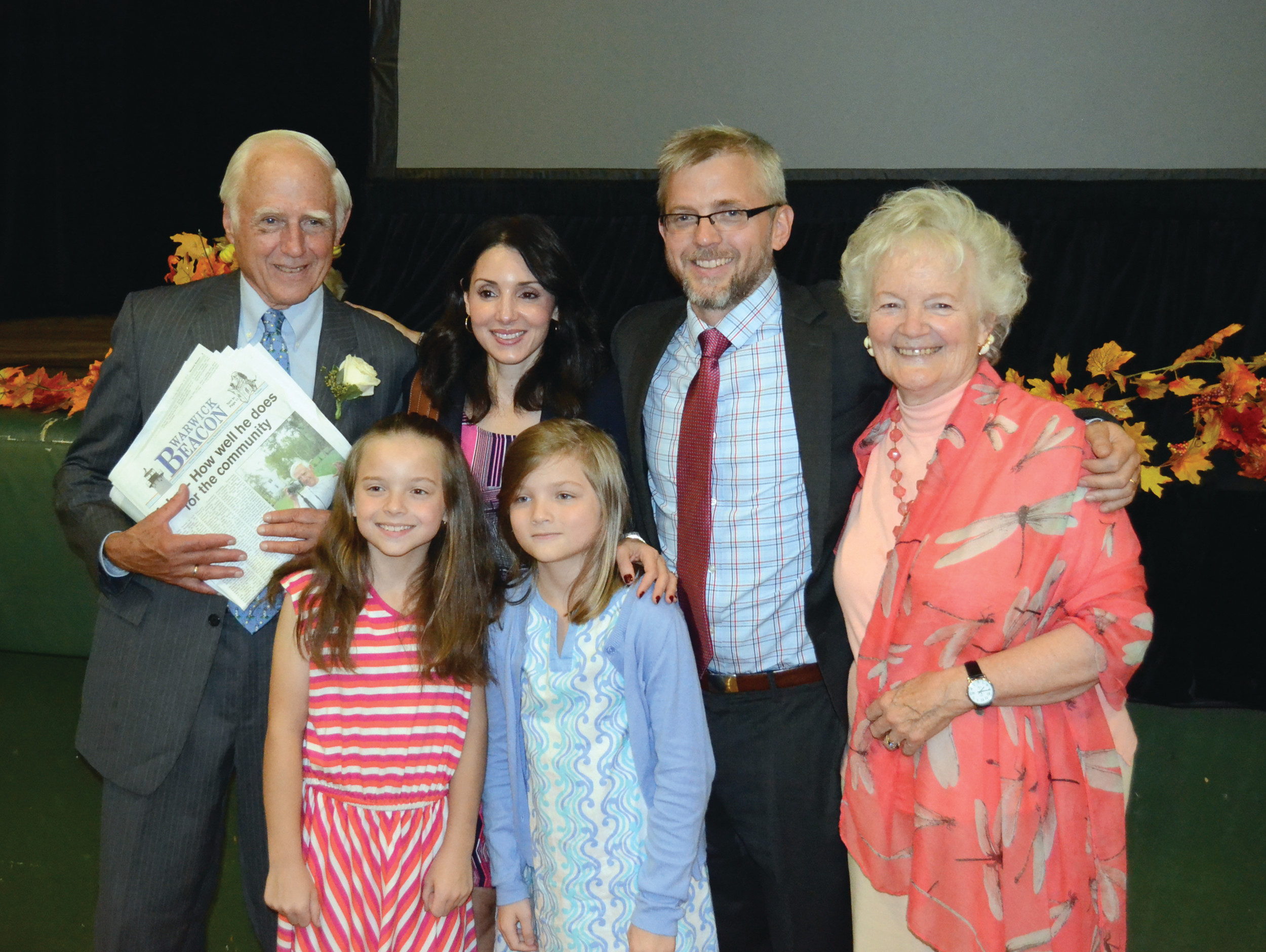 SOURCES OF INSPIRATION: John Howell with his immediate family members that were able to attend the evening, including his wife Carol, son Ted, daughter-in-law Erica and granddaughters Alexandra and Sydney.