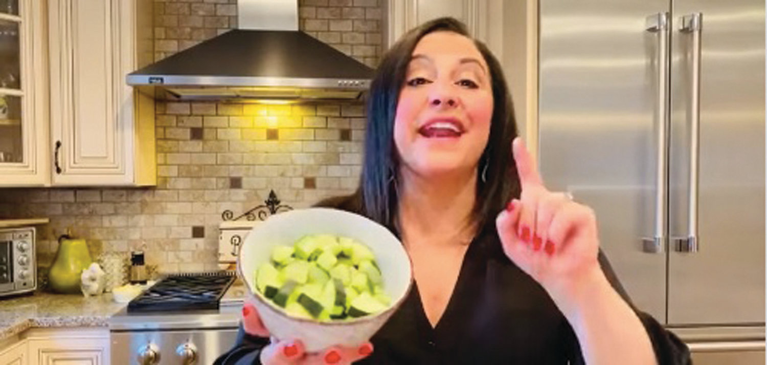 HOW IT’S DONE: Alexia DiGiglio-Mancini shows off how to make some of her famous orzo salad during a recent video.