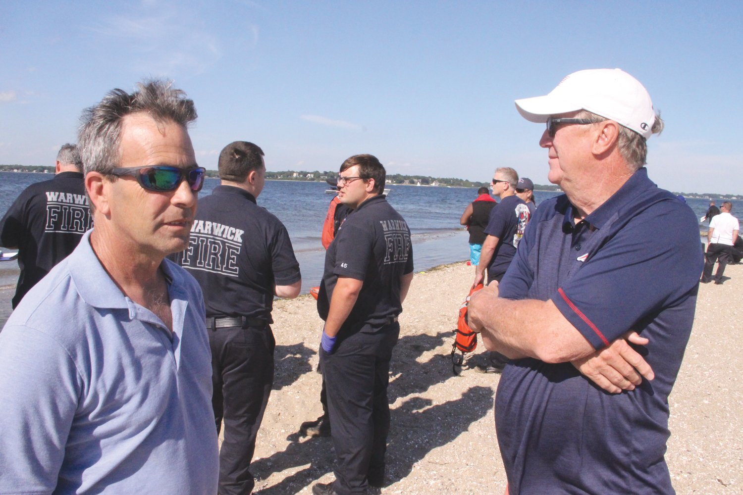 THE LONG WAIT: Mayors Frank Picozzi and Ken Hopkins could do little but wait during the search to recover the two drowning victims.