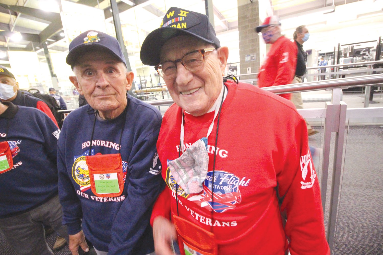BINGO GUYS: Vietnam War vet Billy Hancock, left, served as guardian of WWII vet Peter Ricci. The two
first met at Foxwoods and on Saturday they traveled together to Washington. (Herald photos)