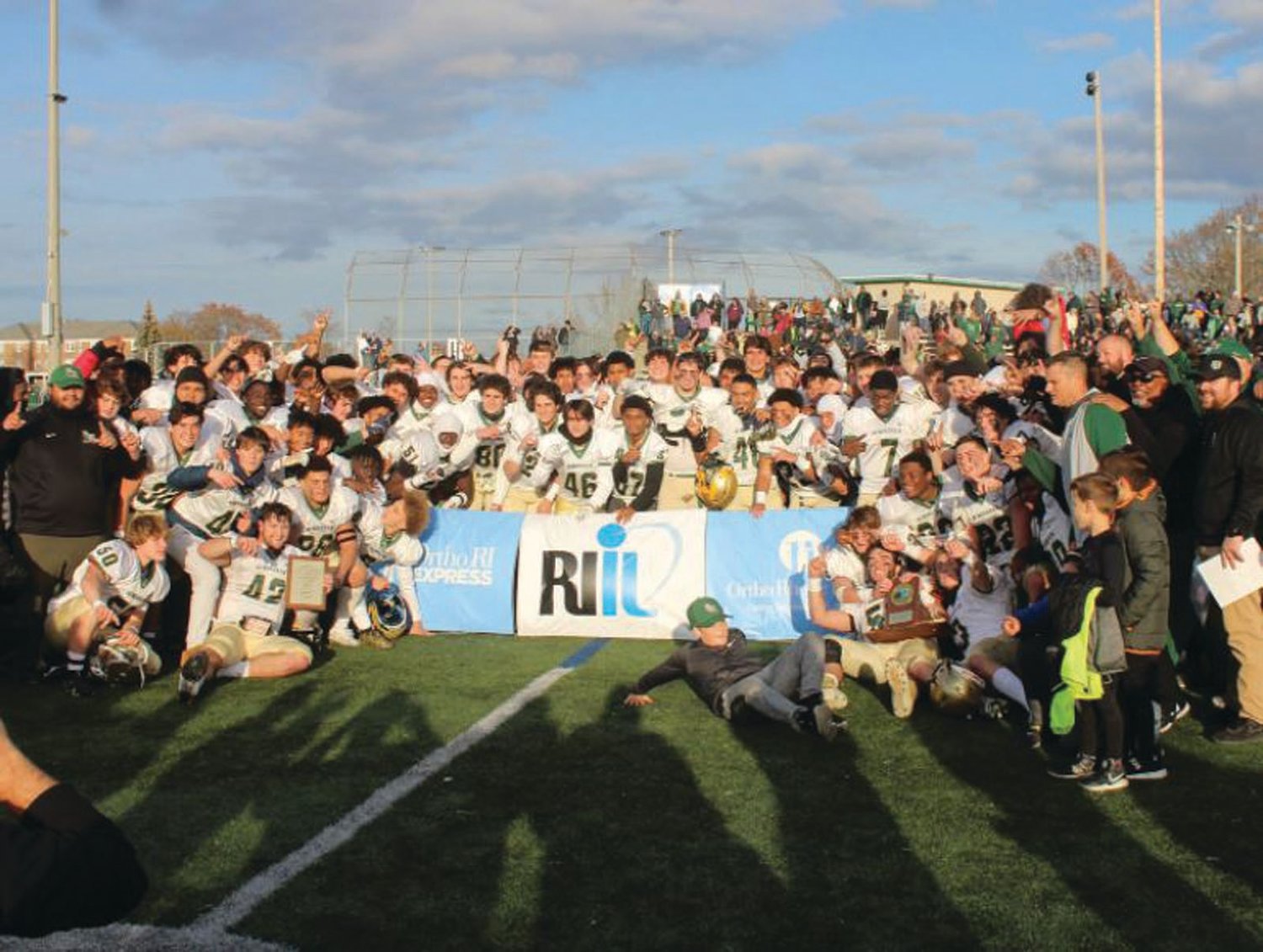 TEAM OF THE YEAR: The Bishop Hendricken football team after winning the state championship.