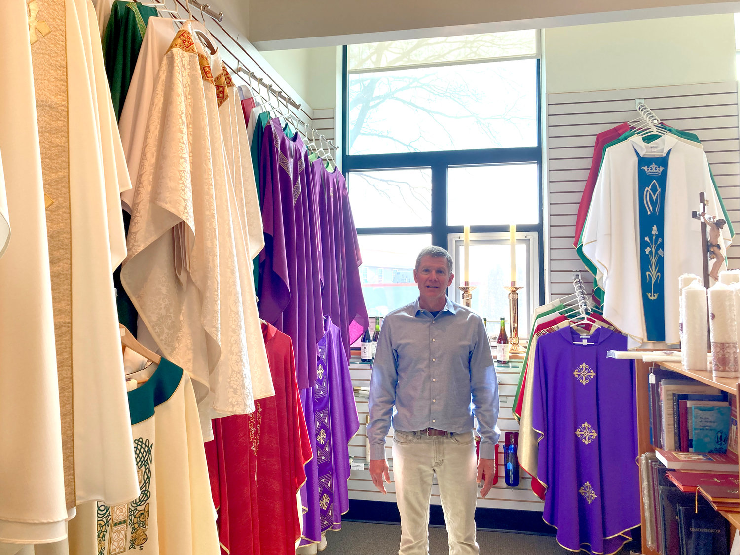 FIFTH-GENERATION: PJ Tally has worked in the family-business since 1986. Tally’s sells items for churches including bread, wine and candles. (Cranston Herald photos)