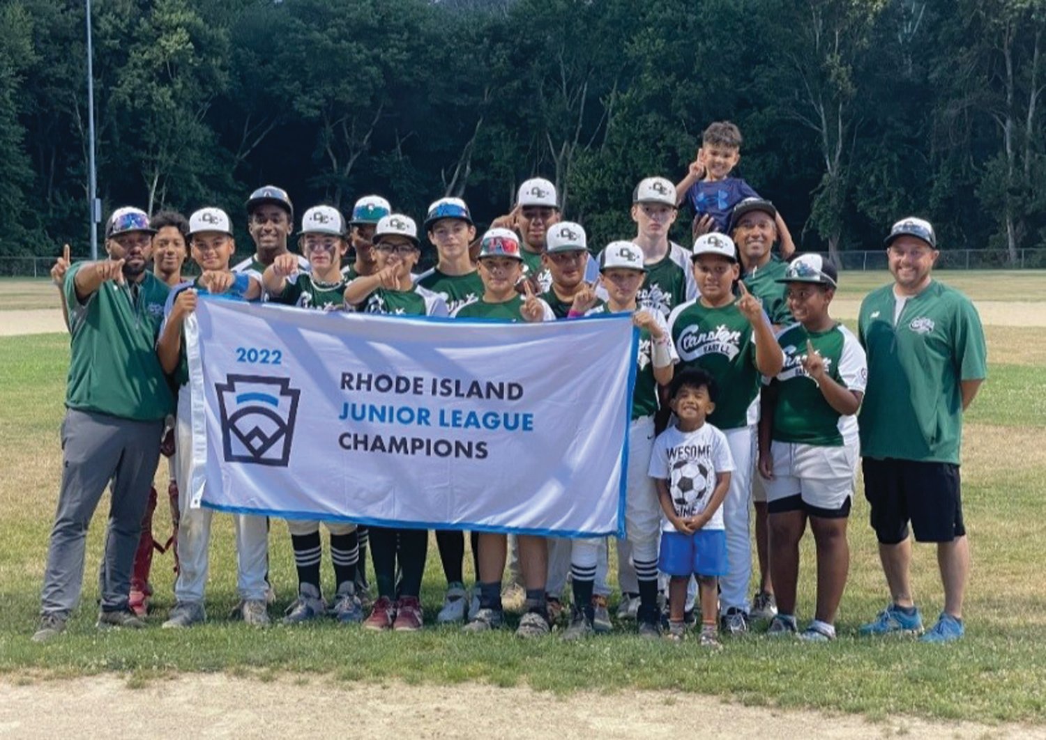REGIONALS BOUND: The Cranston East Little League juniors after winning the state title. (Submitted photo)