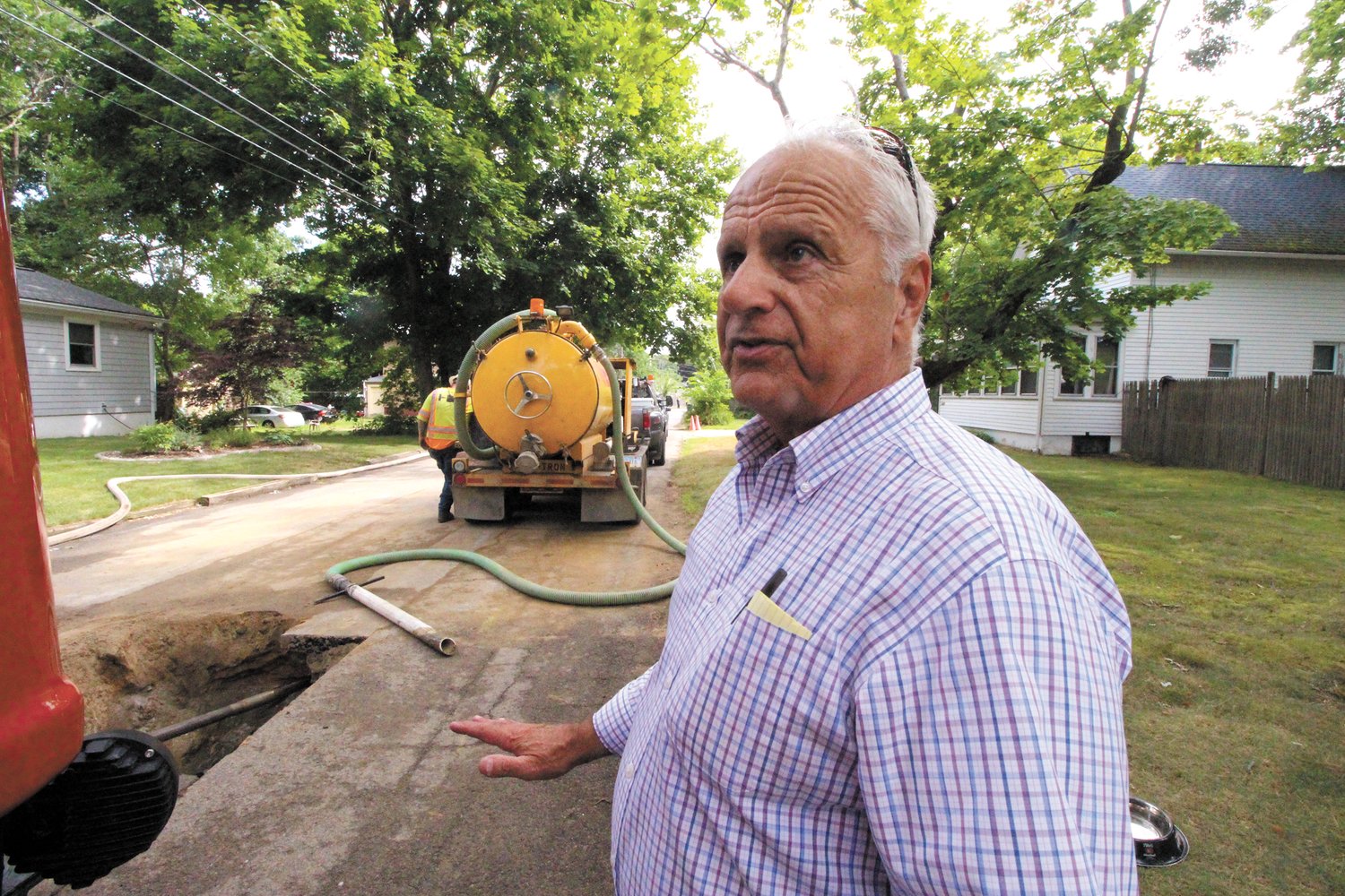 CHECKING IT OUT: Ward 5 Councilman Ed Ladouceur makes a point of checking on the progress of Bayside sewers at least three times a week and informing constituents of the work. He is seen here on Friendship Street Friday morning. 