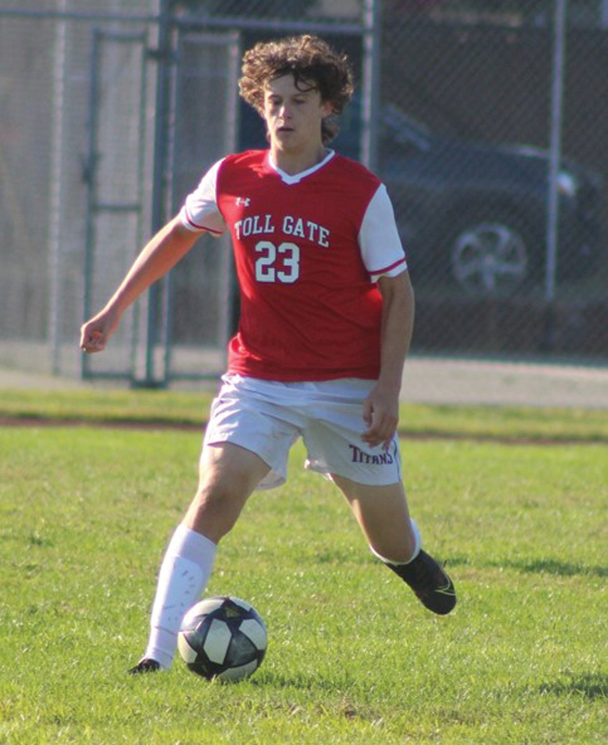 DRIBBLING: Toll Gate’s Jonah LaFauci takes the ball up the field last week.