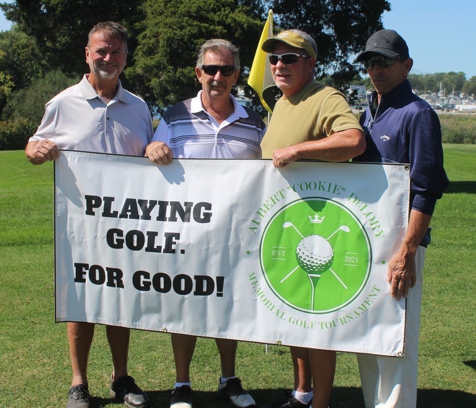 LARNED’S LINK: Swayne Larned (left), who helped plan the 2nd Annual Cookie DeLory Memorial Golf Tournament is joined by his foursome mates Chuck Andrews, Jack Medeiros and Joseph Butler.
