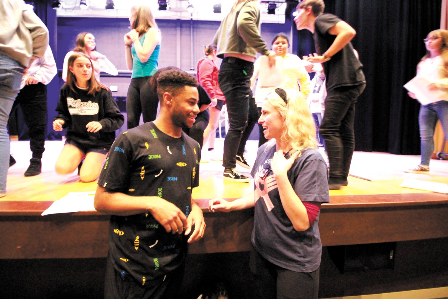 PLEASED BUT NOT SURPRISED:  Jenna Tremblay Reilly, who has choreographed Pilgrim musicals for the past nine years, spotted Harmon’s talent when he was a student. She even suggested he would be a good “swing.”