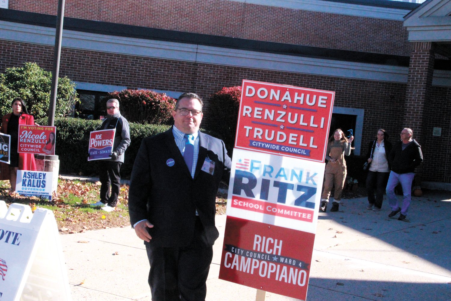 CAMPAIGNING: Thomas Trudell outside Hope Highlands Middle School campaigning on Election Day. (Herald photo)