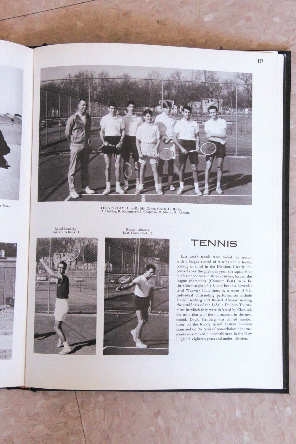 PATRIOT PLAYERS: Coach Coker as pictured in the 1965 Pilgrim High yearbook with the tennis team.