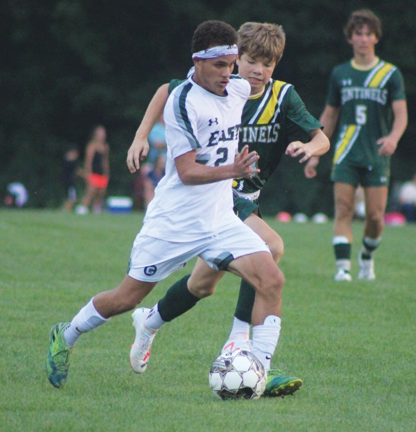 BATTLE FOR THE BALL: Cranston East’s Aaron Morales chases down the ball. (Photos by Alex Sponseller)